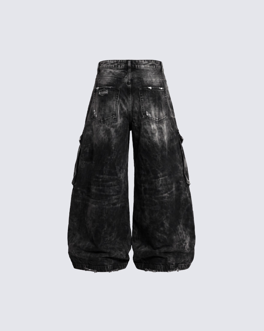 GRYFT Vintage Streetwear Distressed Cargo Jeans