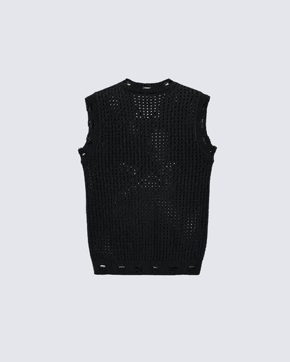 GRYFT Distressed Star Open-Knit Sweater Vest