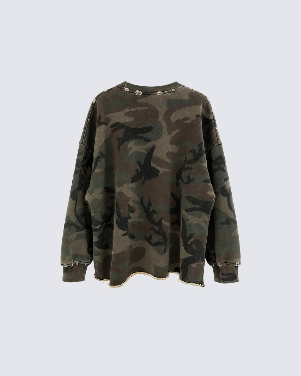 GRYFT Vintage Distressed Camo Raw Edge Crewneck Sweatshirt