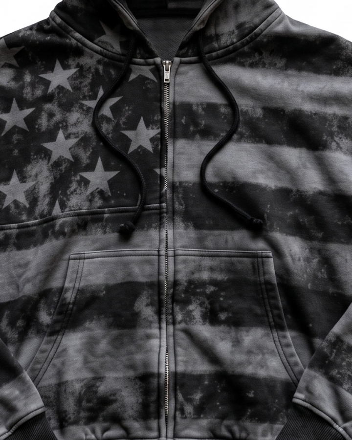 GRYFT Vintage-Wash Starand Stripe Zip-Up Hoodie