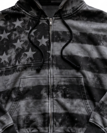 GRYFT Vintage-Wash Starand Stripe Zip-Up Hoodie