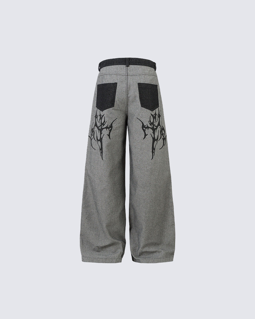 American Street Style Graphic Print Straight Leg Jeans