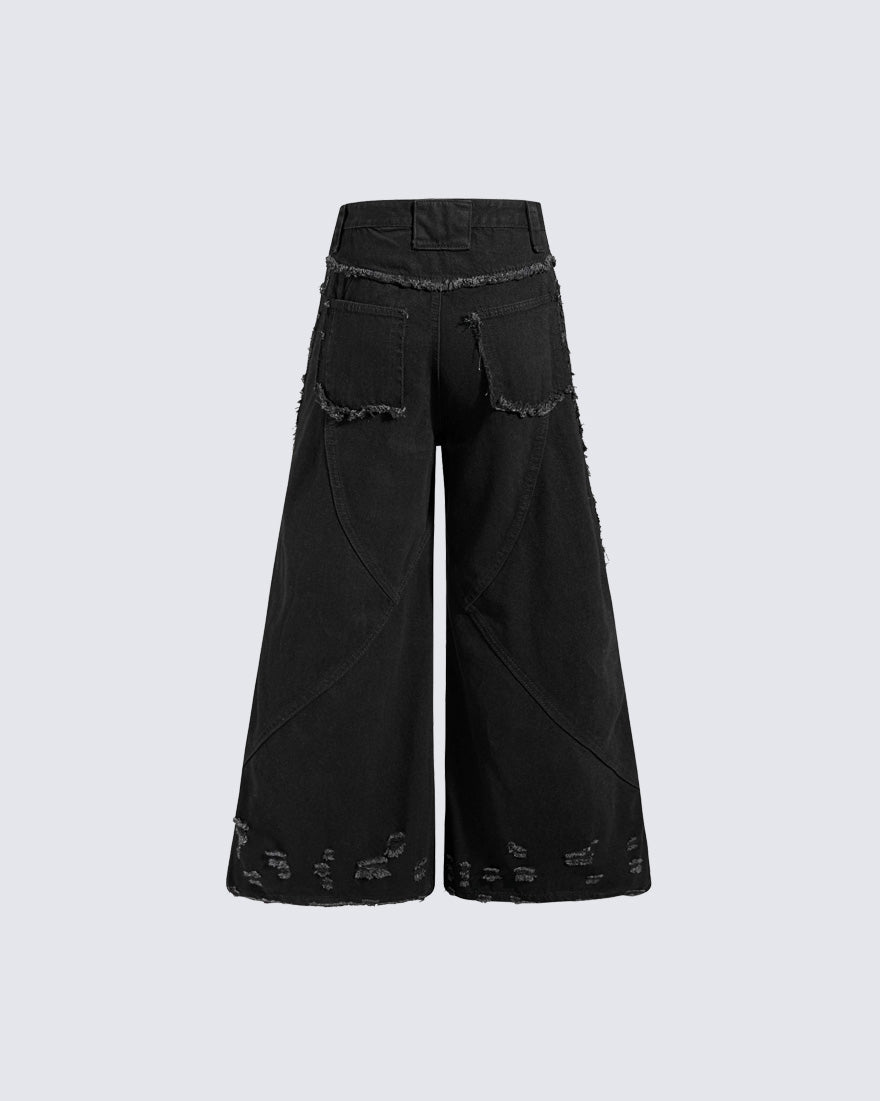 GRYFT American Streetwear Frayed Fringe Panel Jeans