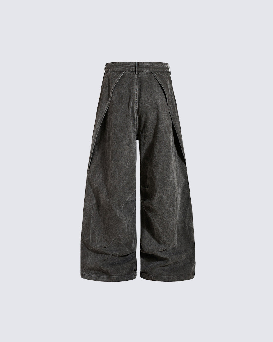 GRYFT Retro Washed Curved Panel Wide-Leg Jeans