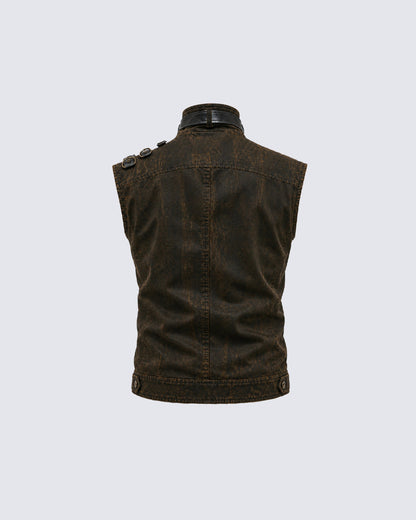 GRYFT Retro-Style Distressed Metal-Rivet Versatile Vest