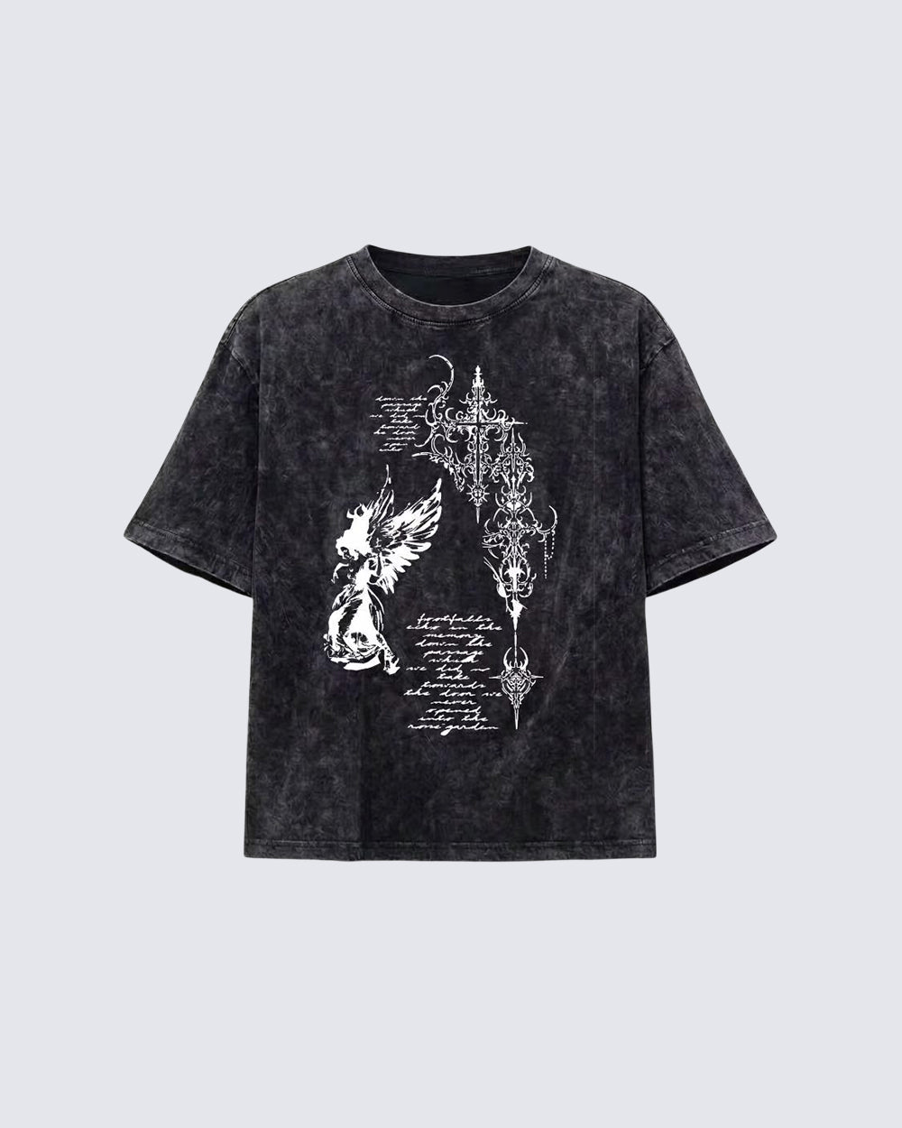 Grunge Angel & Script Graphic T-Shirt