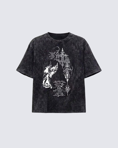 Grunge Angel & Script Graphic T-Shirt