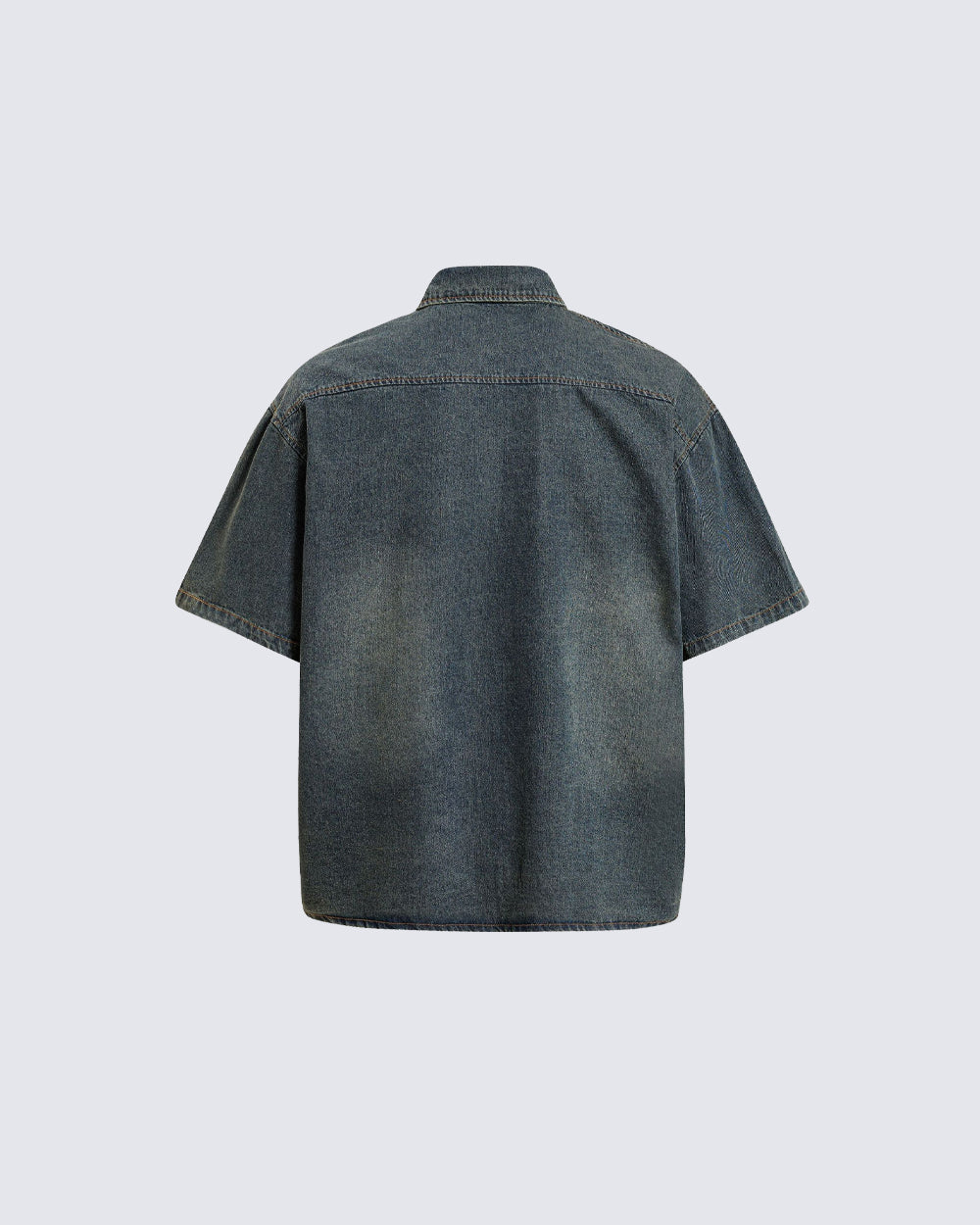 Vintage Distressed Denim Short-Sleeved Shirt