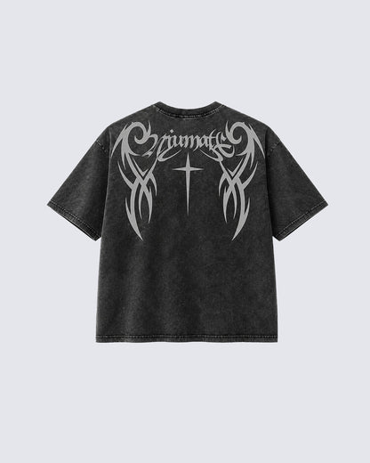 Retro Distressed Washed Design Printed Short-Sleeved T-Shirt