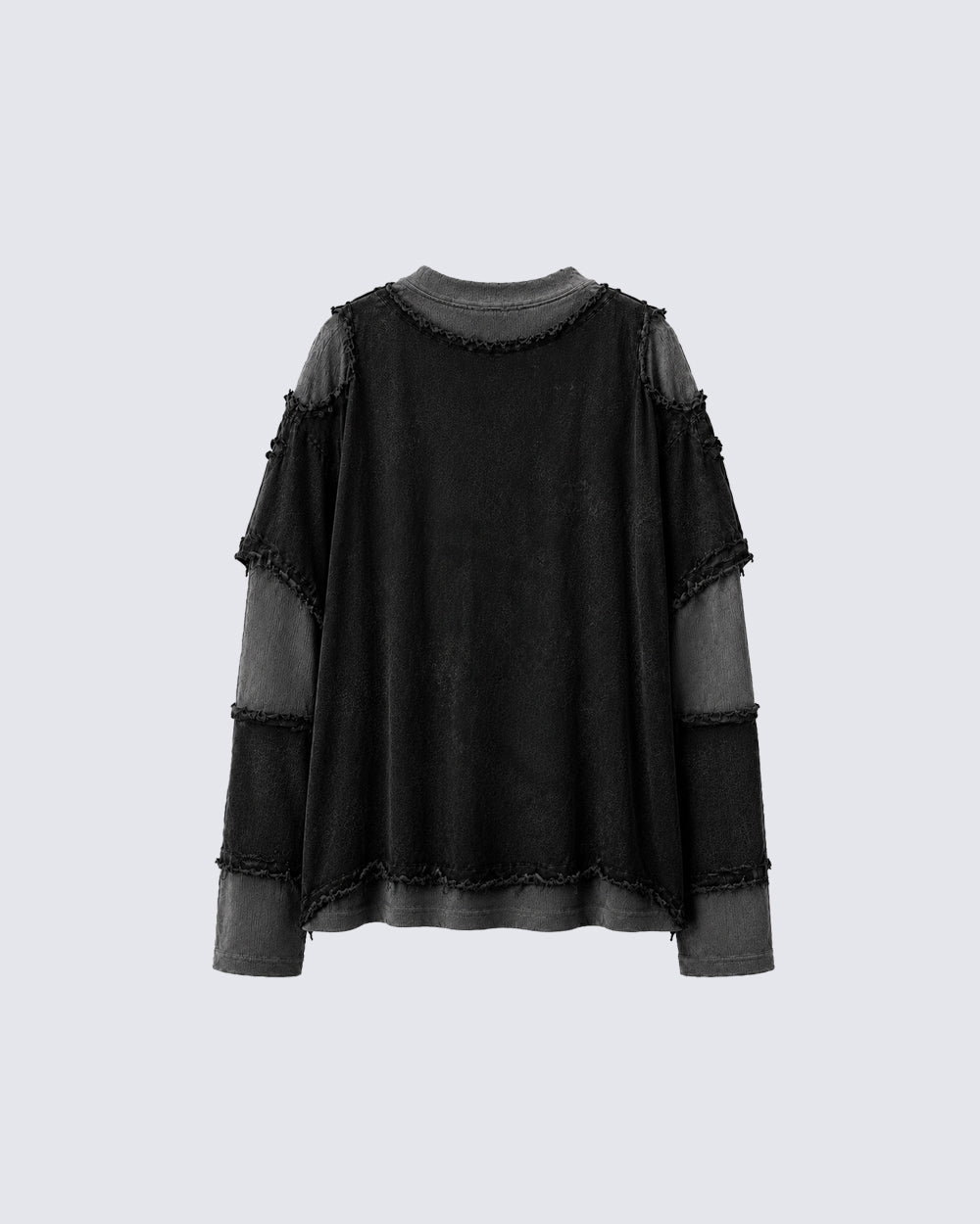 GRYFT Two-Tone Raw Edge Patchwork Layered Long Sleeve Tee