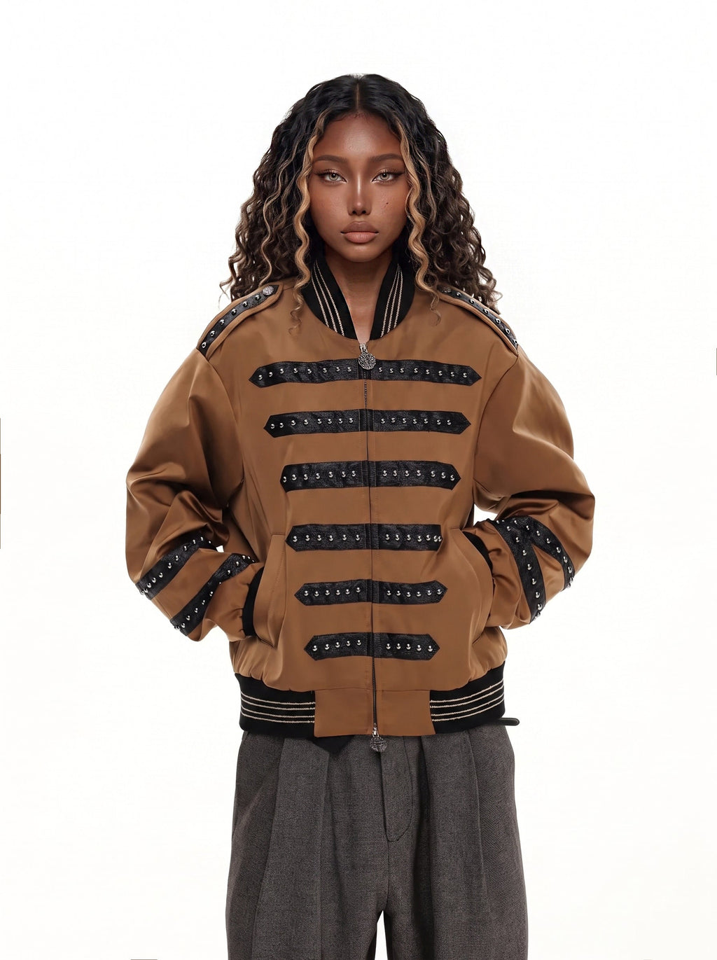 GRYFT Vintage Military Studded Bomber Jacket