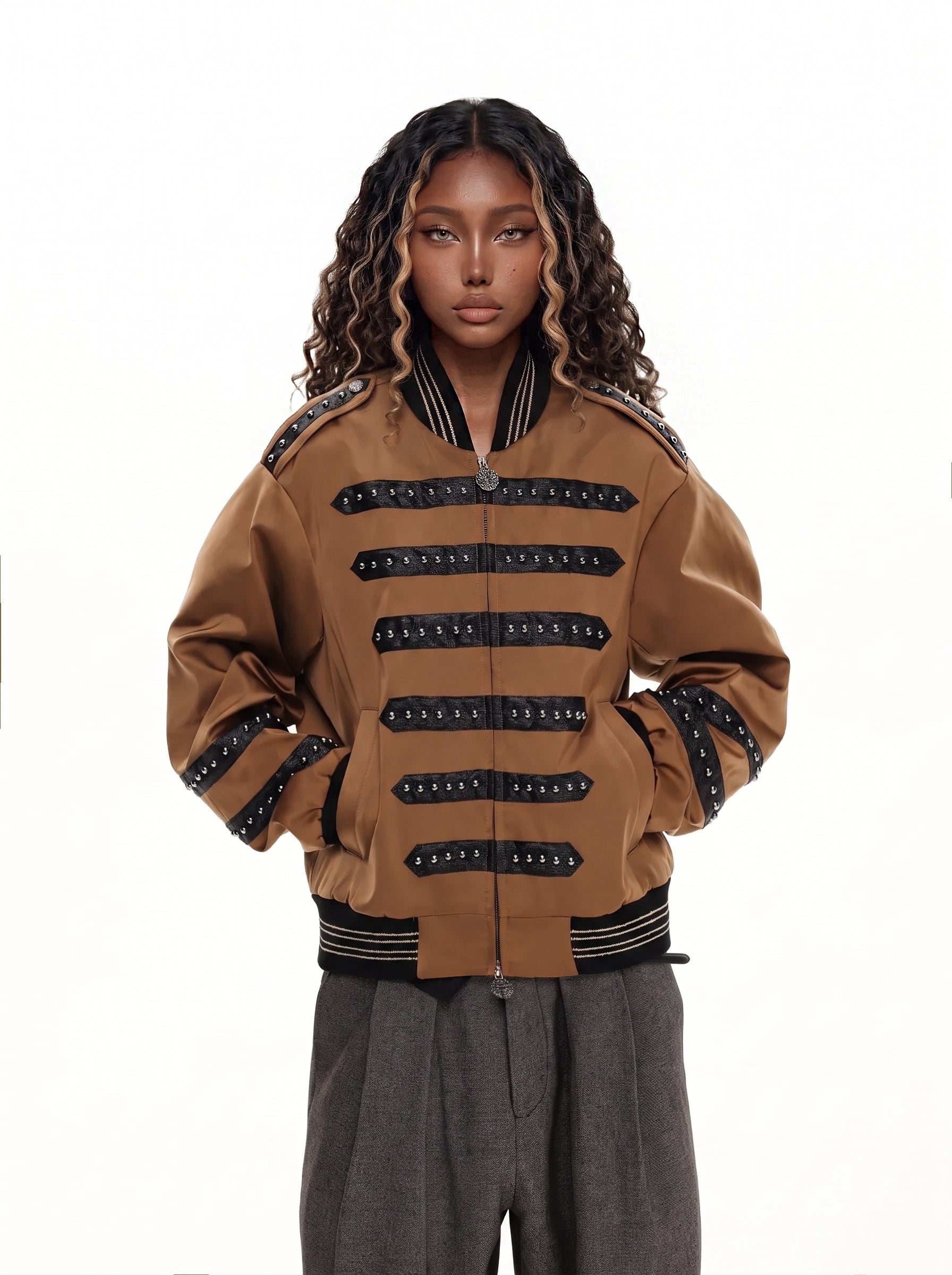 GRYFT Vintage Military Studded Bomber Jacket
