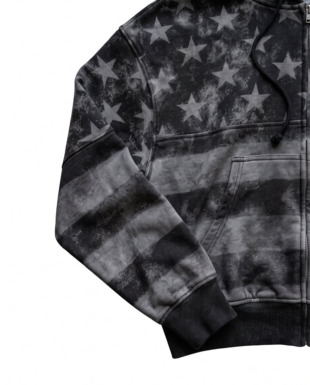 GRYFT Vintage-Wash Starand Stripe Zip-Up Hoodie