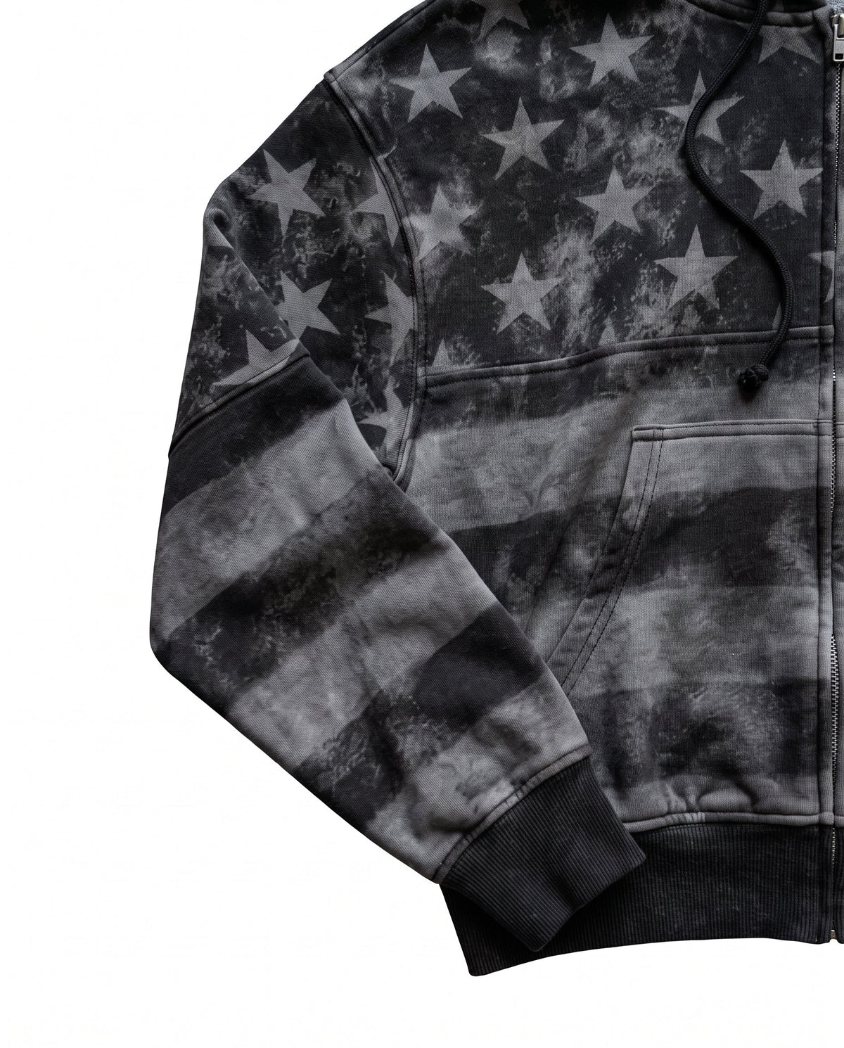 GRYFT Vintage-Wash Starand Stripe Zip-Up Hoodie