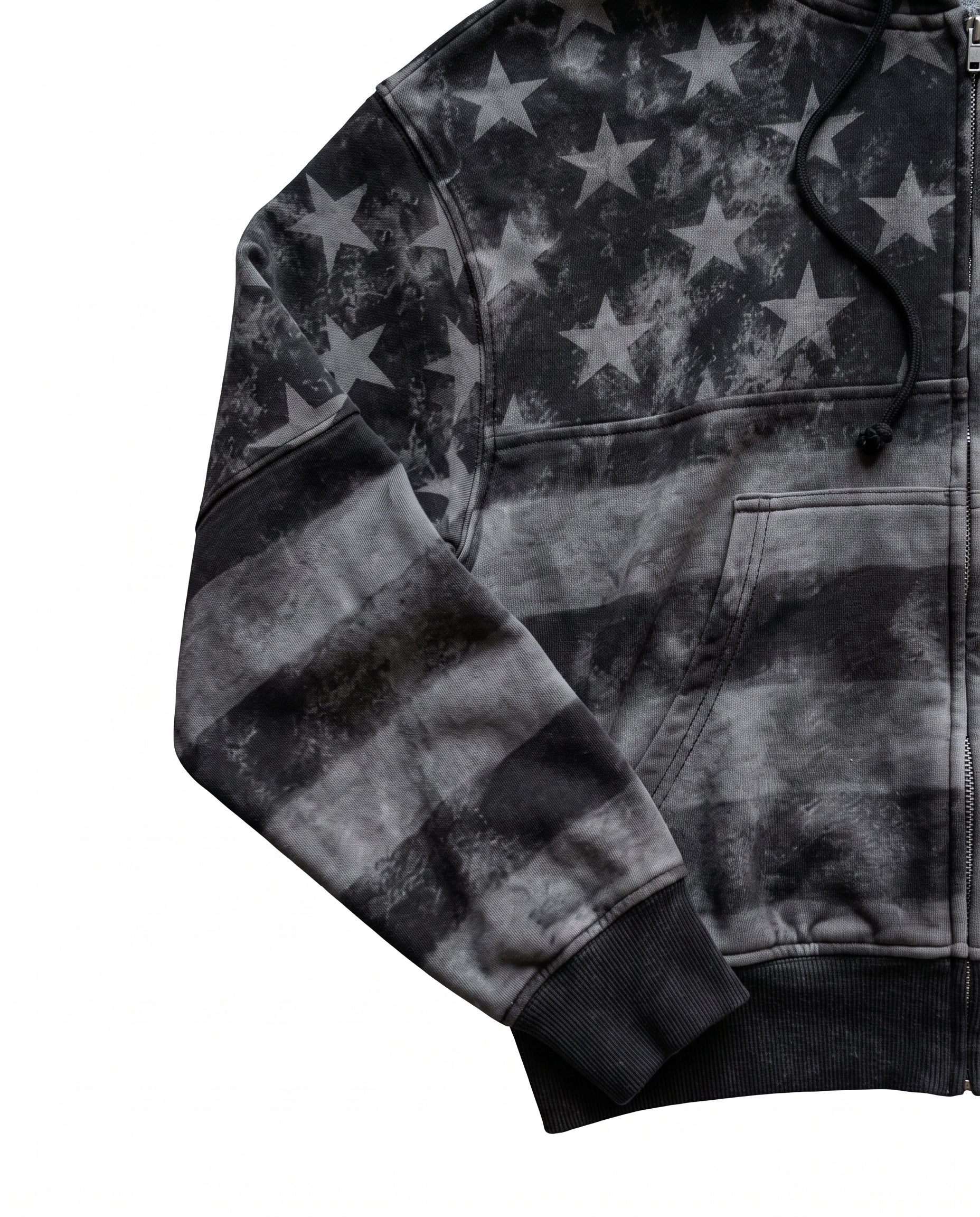 GRYFT Vintage-Wash Starand Stripe Zip-Up Hoodie