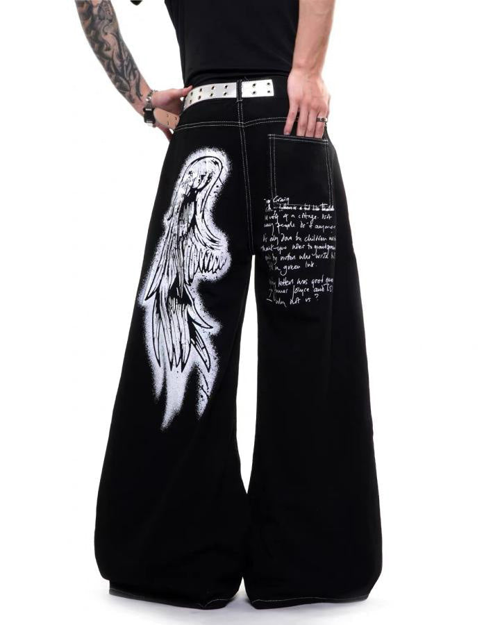 GRYFT American-Style Angel Graphic Wide-Leg Jeans