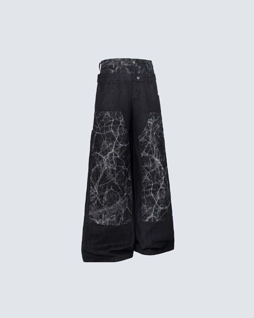 GRYFT High-Street Retro Textured Wide-Leg Jeans