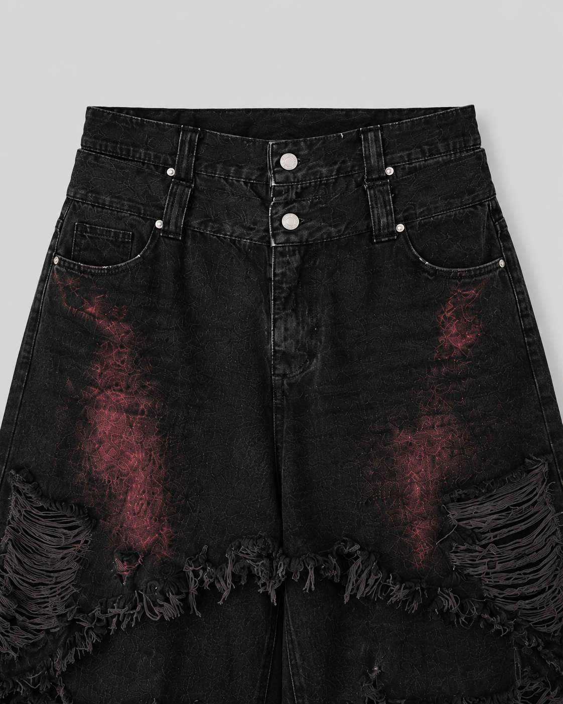 GRYFT Gradient Red Frayed Cargo Wide Leg Denim Pants