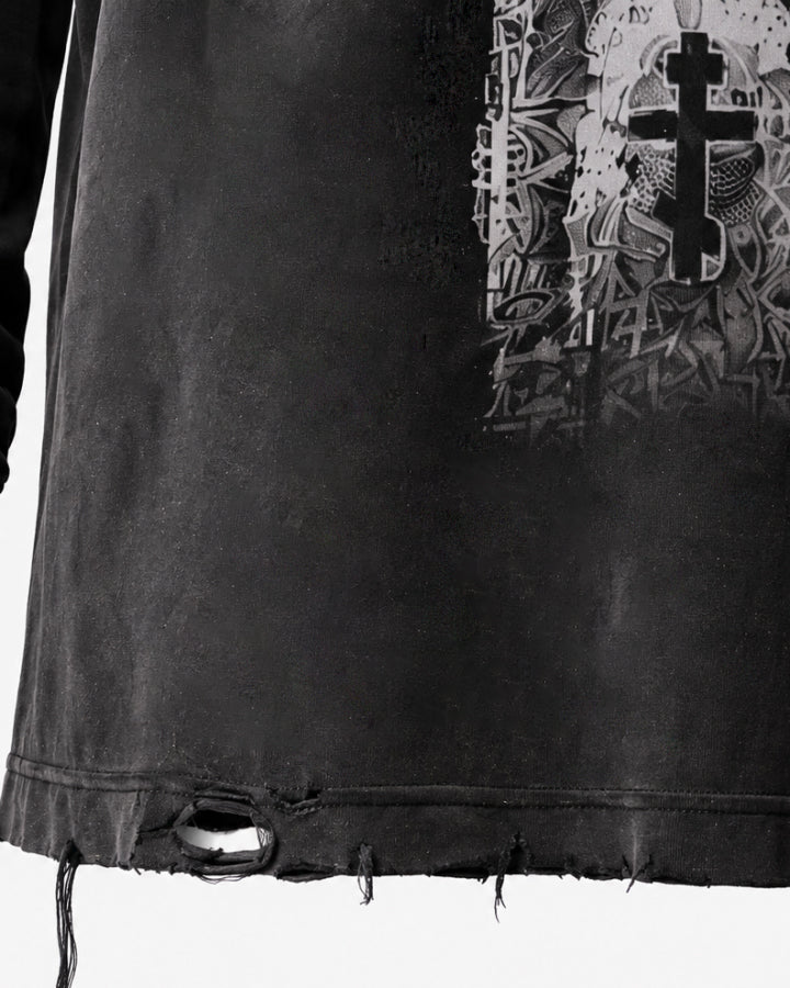GRYFT Distressed Angel Cross Graphic Layered T-Shirt