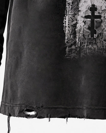 GRYFT Distressed Angel Cross Graphic Layered T-Shirt