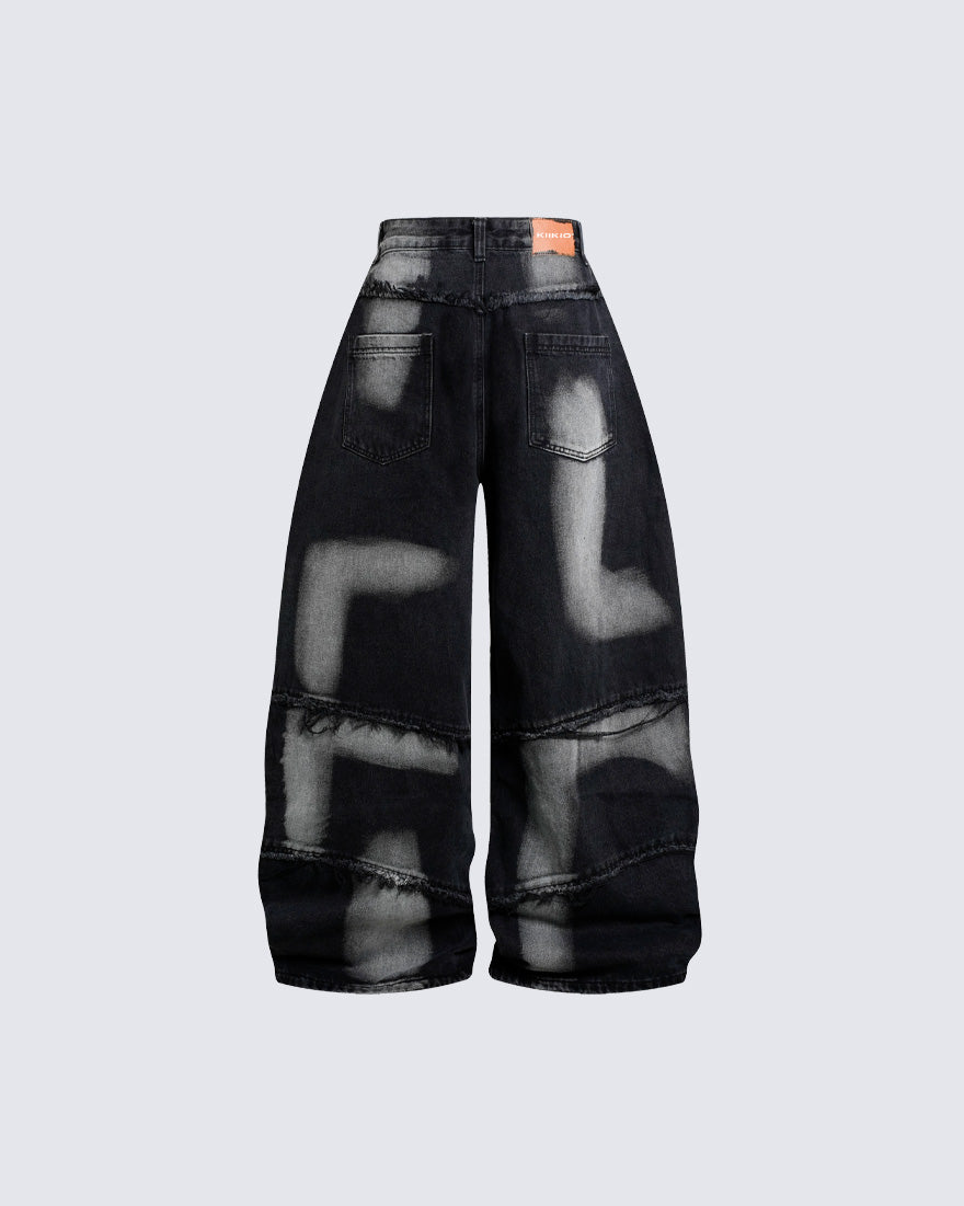 Distressed Wide-Leg Patchwork Jeans
