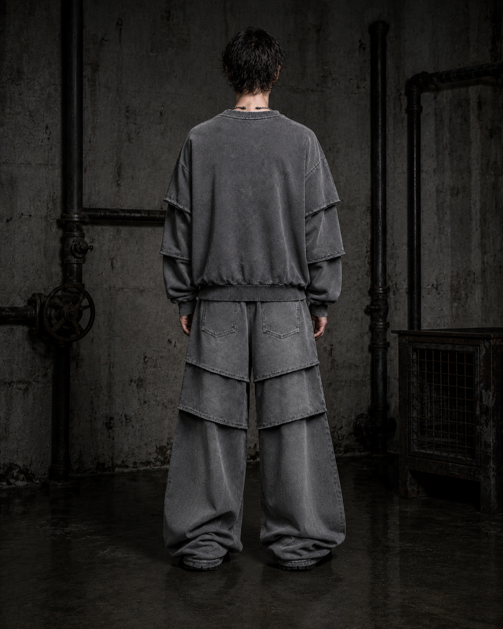 GRYFT Washed Layered Sleeve Graphic Sweatshirt