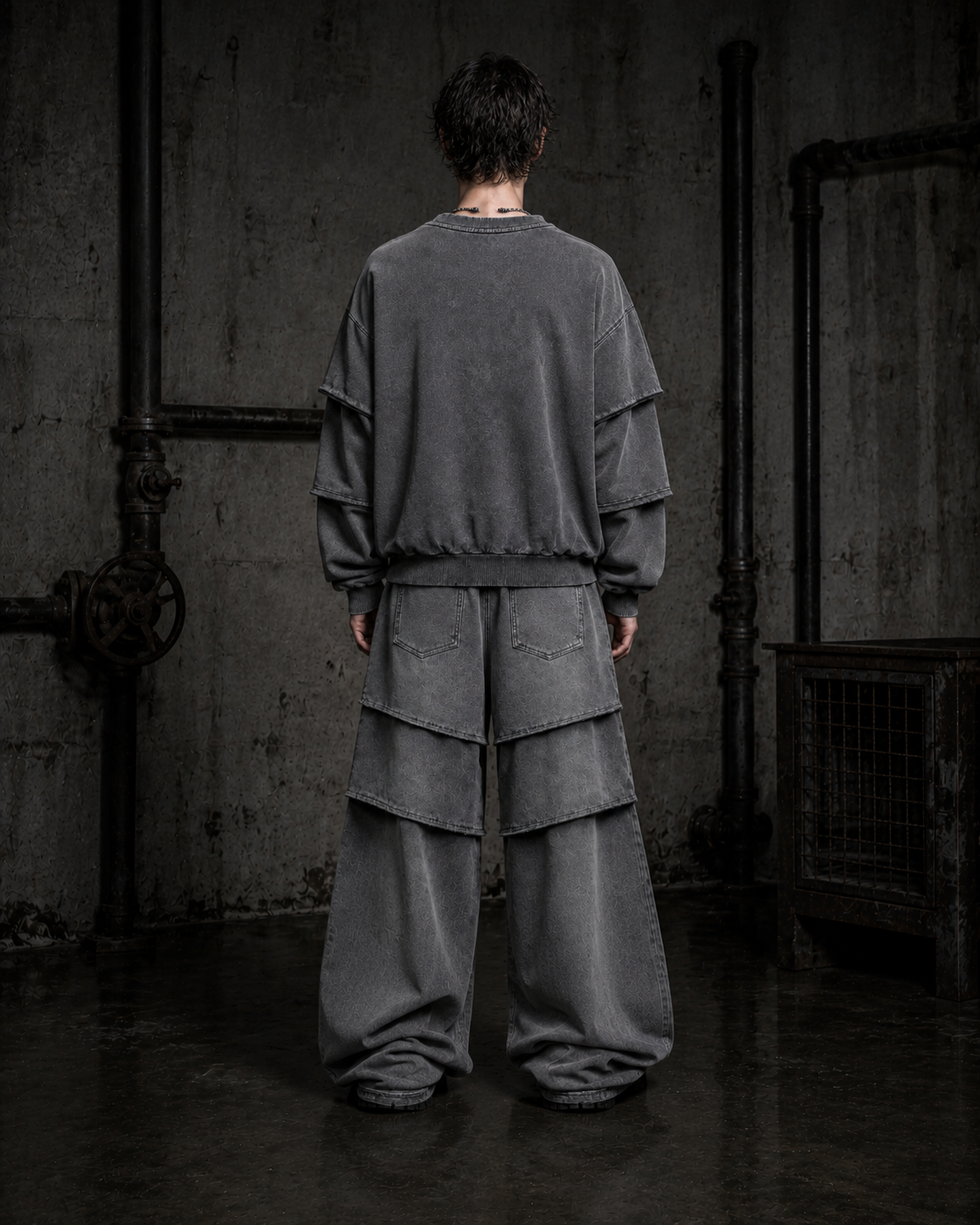 GRYFT Washed Layered Sleeve Graphic Sweatshirt