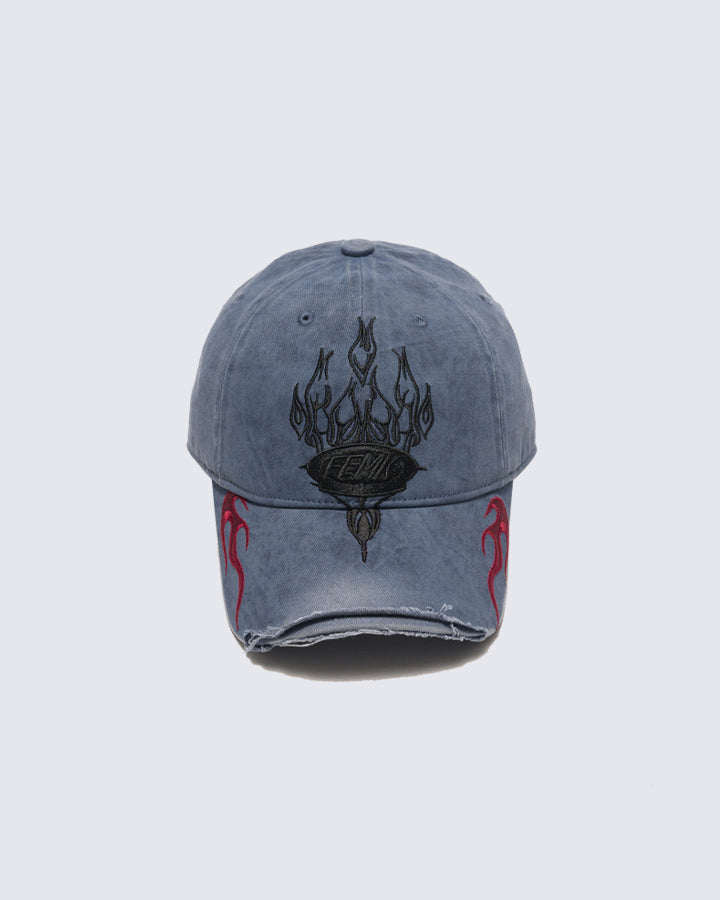 Vintage Washed Flame Embroidery Cap