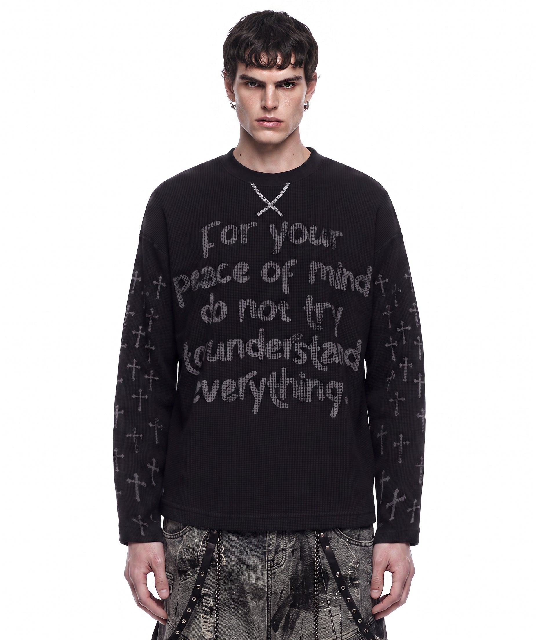GRYFT Vintage Letter-Print Long-Sleeve T-Shirt