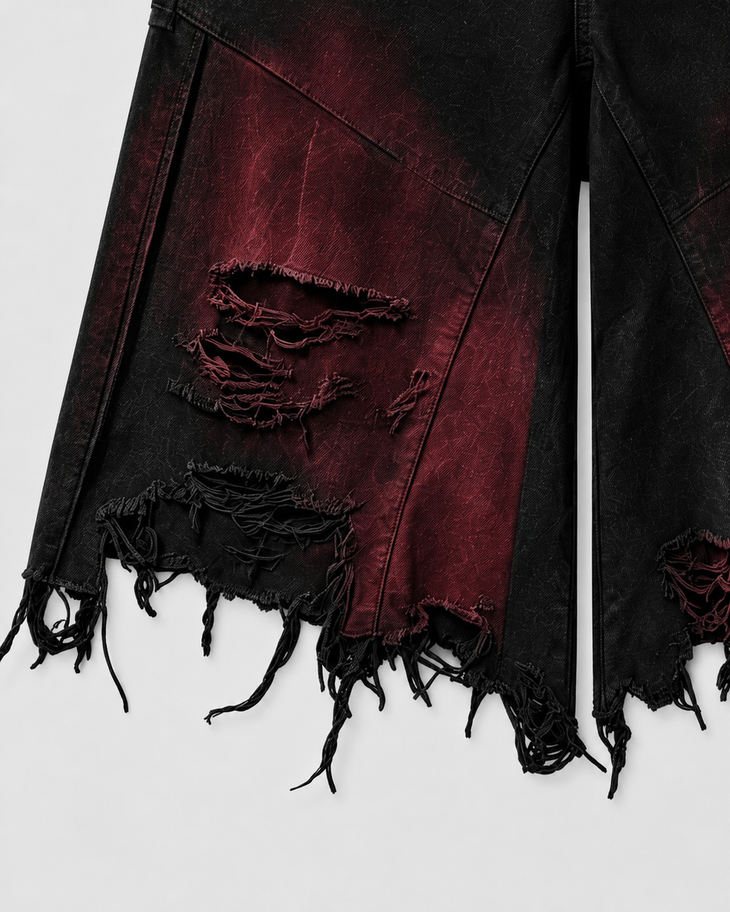 GRYFT Red Washed Distressed Denim Shorts