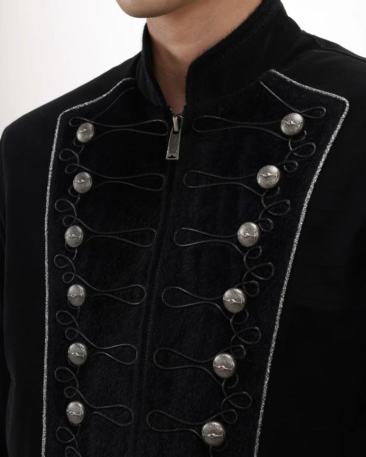 GRYFT Vintage Dark Palace Braided Silver‑Button Bomber Jacket