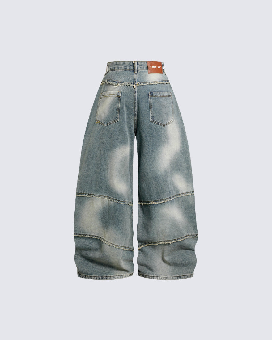 Distressed Wide-Leg Patchwork Jeans