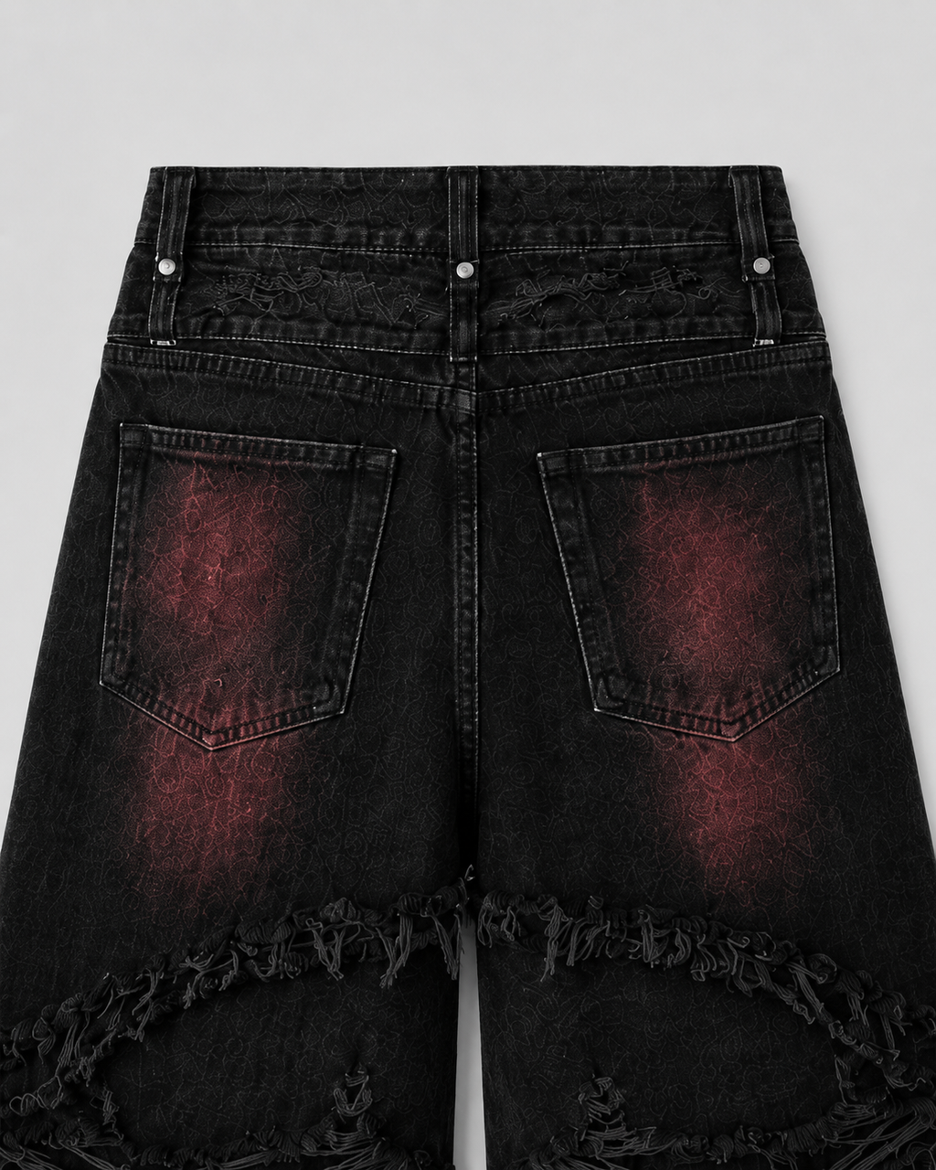GRYFT Gradient Red Frayed Cargo Wide Leg Denim Pants