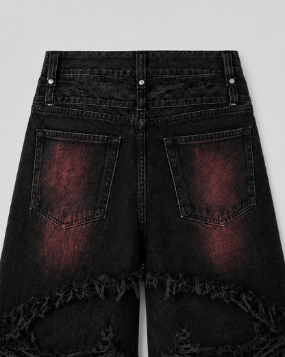 GRYFT Gradient Red Frayed Cargo Wide Leg Denim Pants