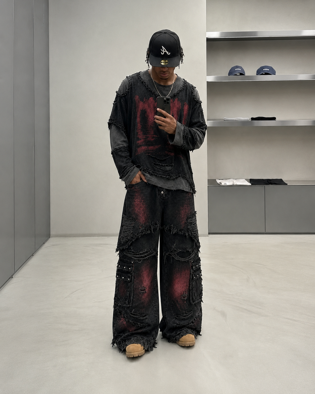 GRYFT Two-Tone Raw Edge Patchwork Layered Long Sleeve Tee