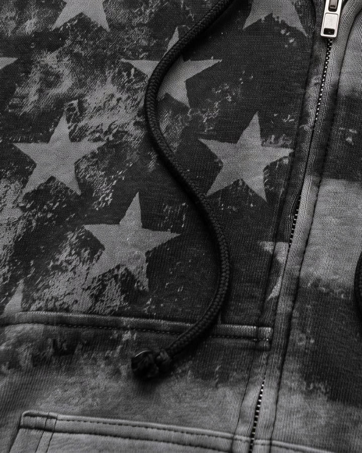 GRYFT Vintage-Wash Starand Stripe Zip-Up Hoodie