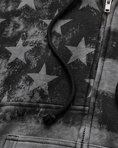 GRYFT Vintage-Wash Starand Stripe Zip-Up Hoodie