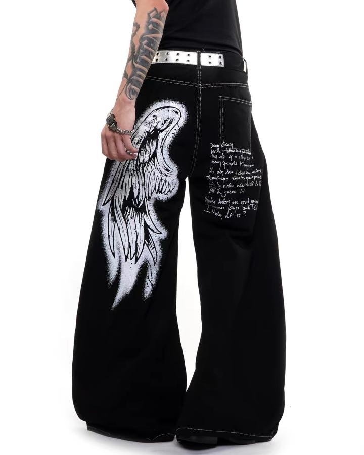 GRYFT American-Style Angel Graphic Wide-Leg Jeans