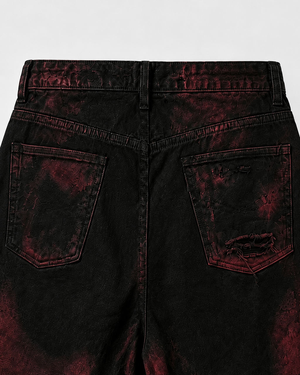 GRYFT Red Washed Distressed Denim Shorts
