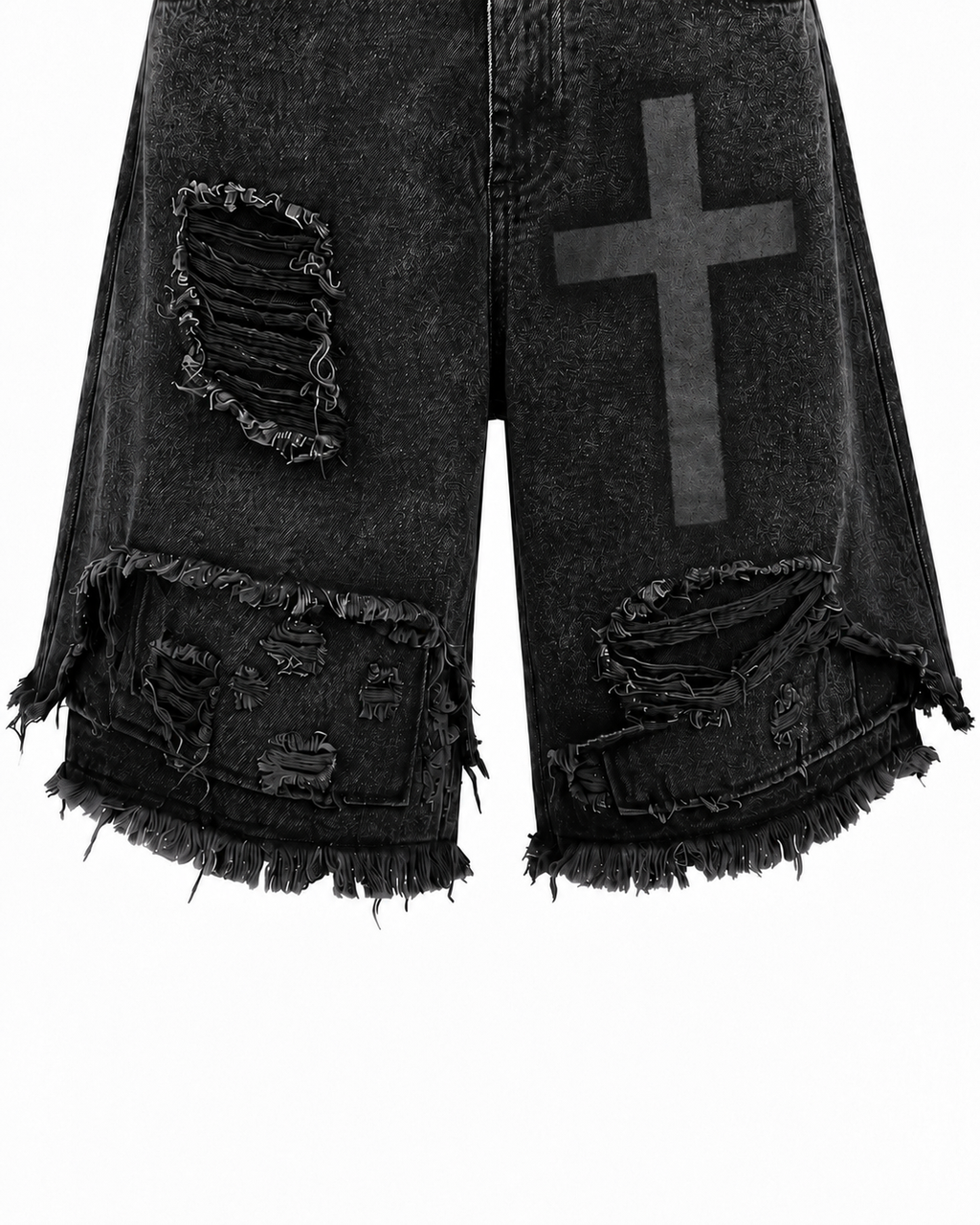 GRYFT Distressed Cross Graphic Denim Shorts