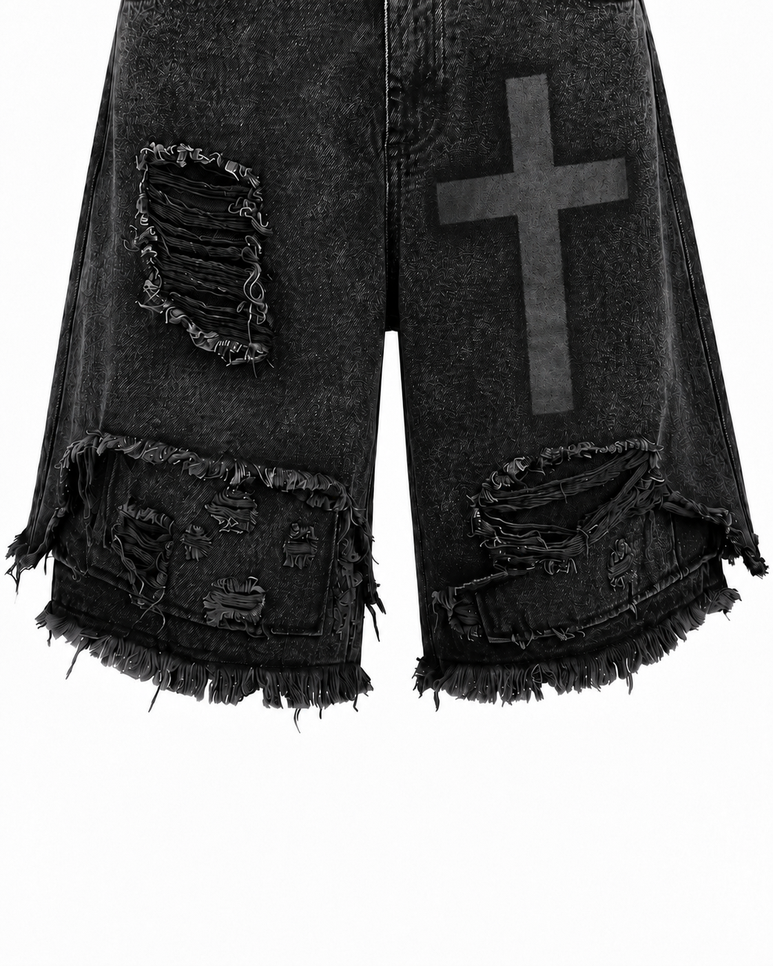 GRYFT Distressed Cross Graphic Denim Shorts
