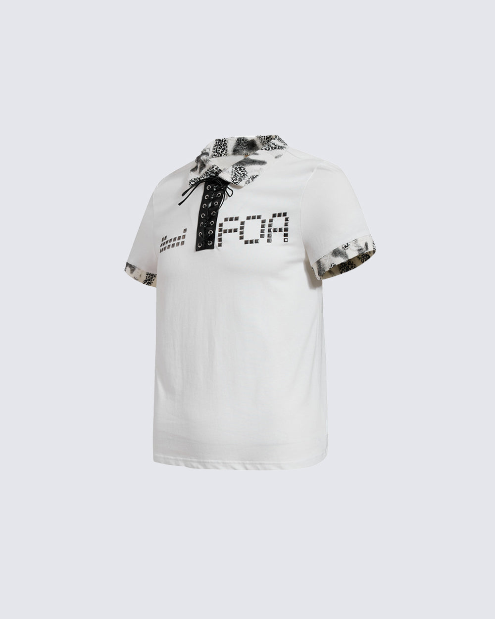 American Retro Leopard Print Metallic Stud Letter T-Shirt