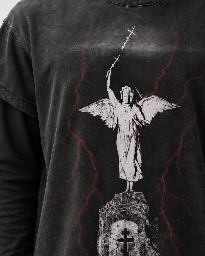 GRYFT Distressed Angel Cross Graphic Layered T-Shirt
