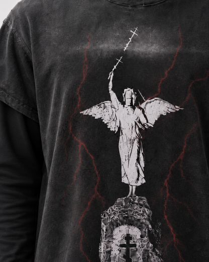 GRYFT Distressed Angel Cross Graphic Layered T-Shirt