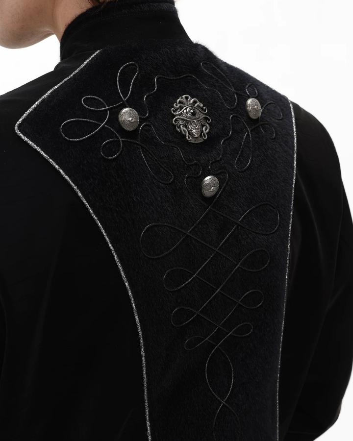 GRYFT Vintage Dark Palace Braided Silver‑Button Bomber Jacket