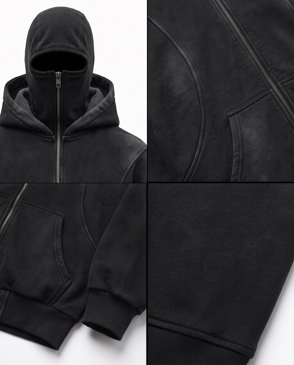 GRYFT Vintage Washed Balaclava Double Layer Zip-Up Hoodie