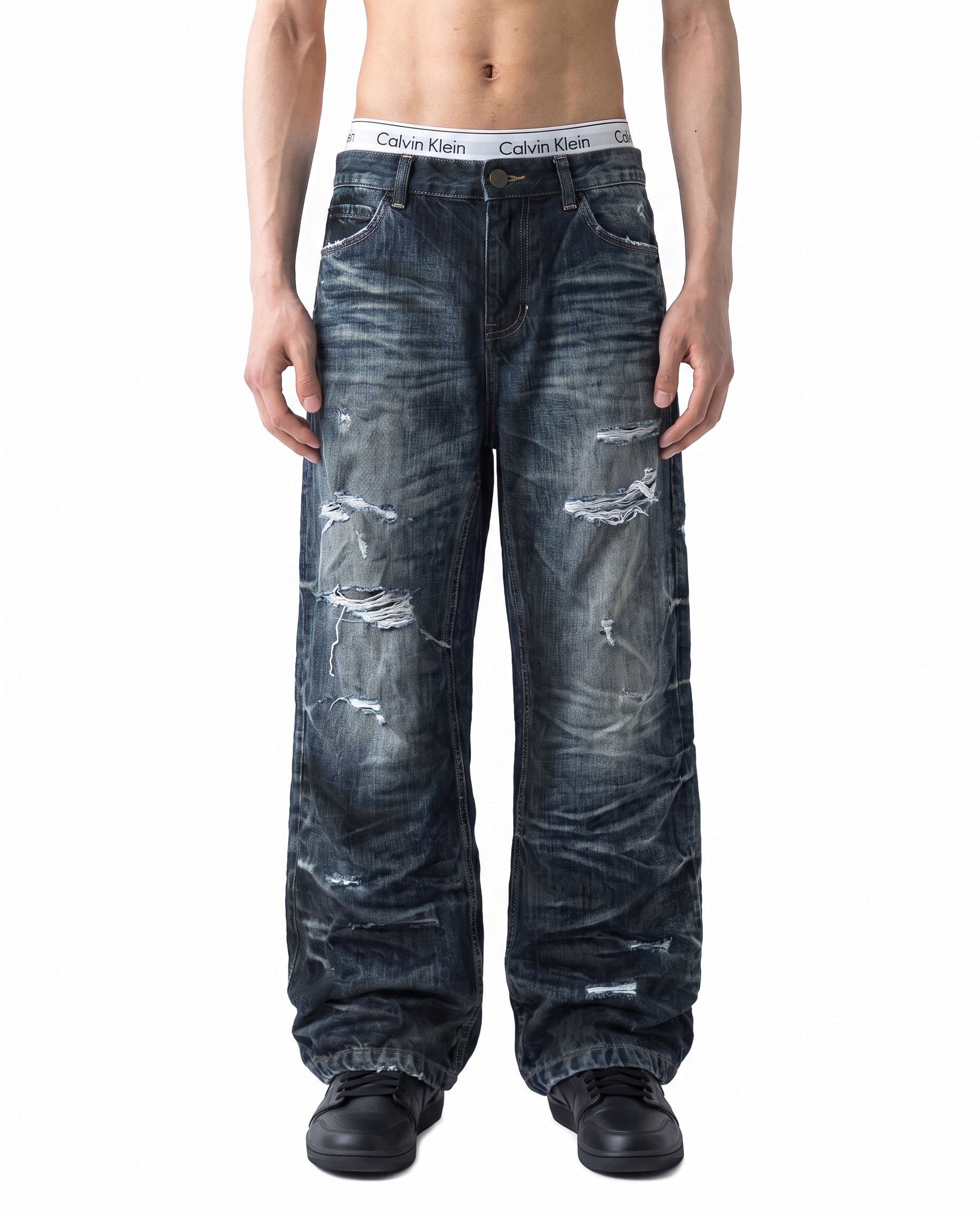 GRYFT Vintage Distressed Wide-Leg Jeans