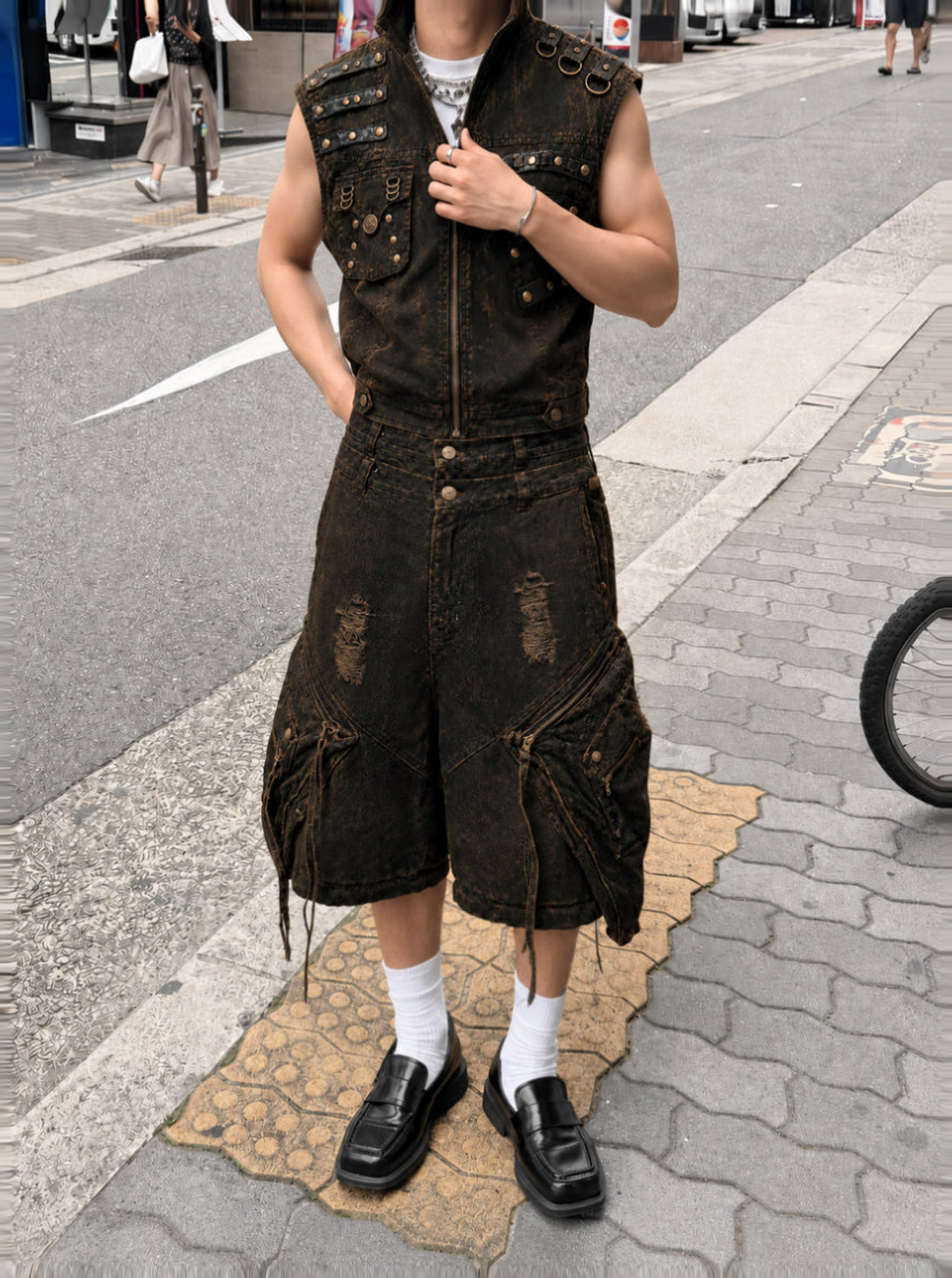 GRYFT Retro-Style Distressed Metal-Rivet Versatile Vest
