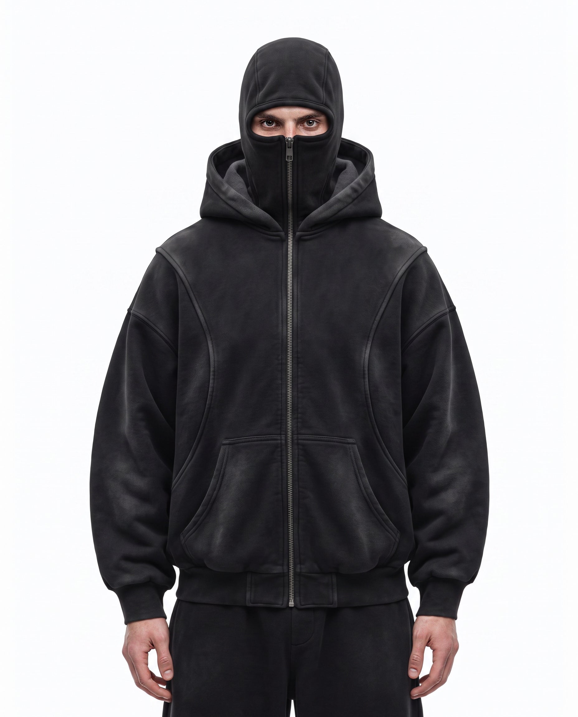 GRYFT Vintage Washed Balaclava Double Layer Zip-Up Hoodie