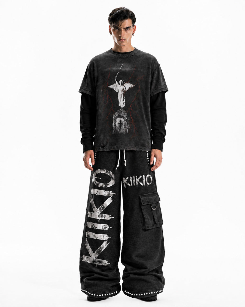 GRYFT Distressed Angel Cross Graphic Layered T-Shirt